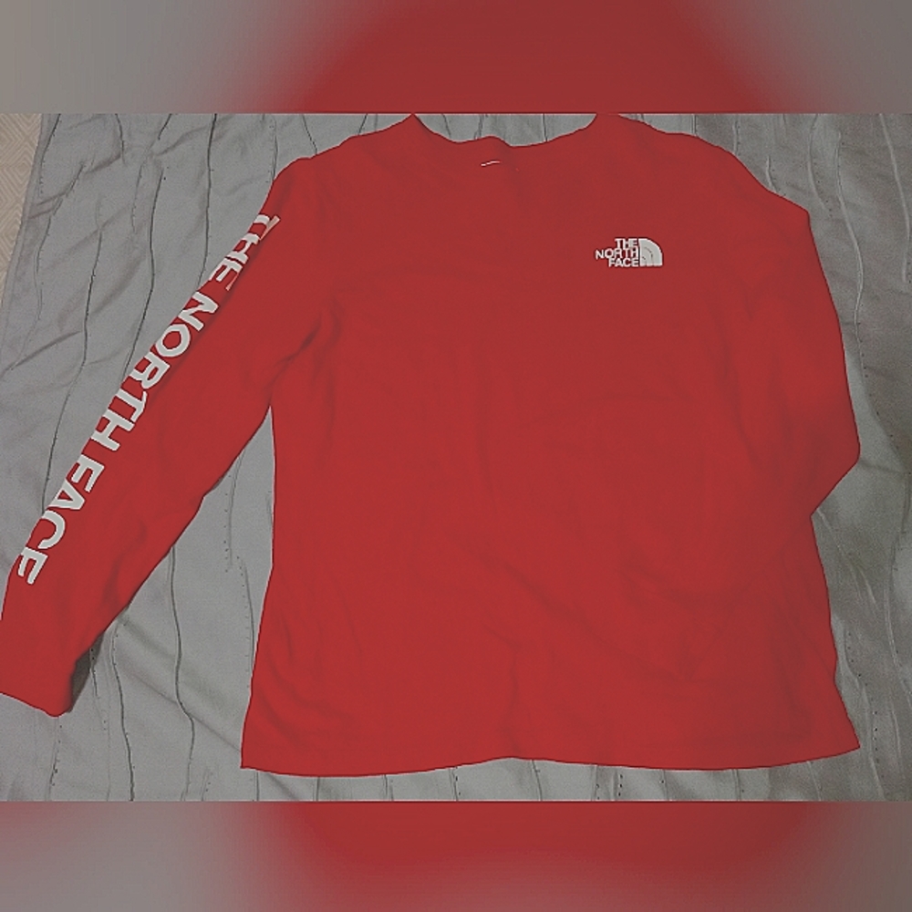 The North Face Logo Red Long Sleeve Cotton Tee Women's Large